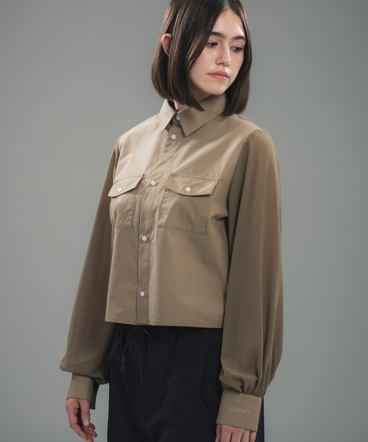 SHEER SLEEVE CROPPED SHIRT / シアースリーブ クロップドシャツ