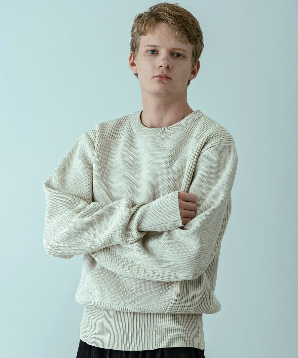 【MENS】HYBRID KNITTED LONG RIB PULL OVER ハイブリッドニット ロングリブプルオーバー / +phenix(プラスフェニックス)