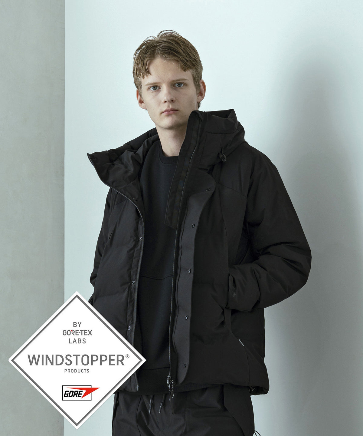 【MENS】FUSED QUILTING DOWN JACKET  フューズドキルティングダウンジャケット ウィンドストッパー / WINDSTOPPER(R) プロダクト by GORE TEX LABS / +phenix(プラスフェニックス)